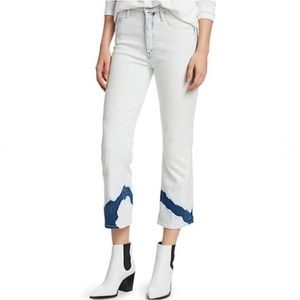 MOTHER Blue & White Dip Dye High Rise Crop Jeans